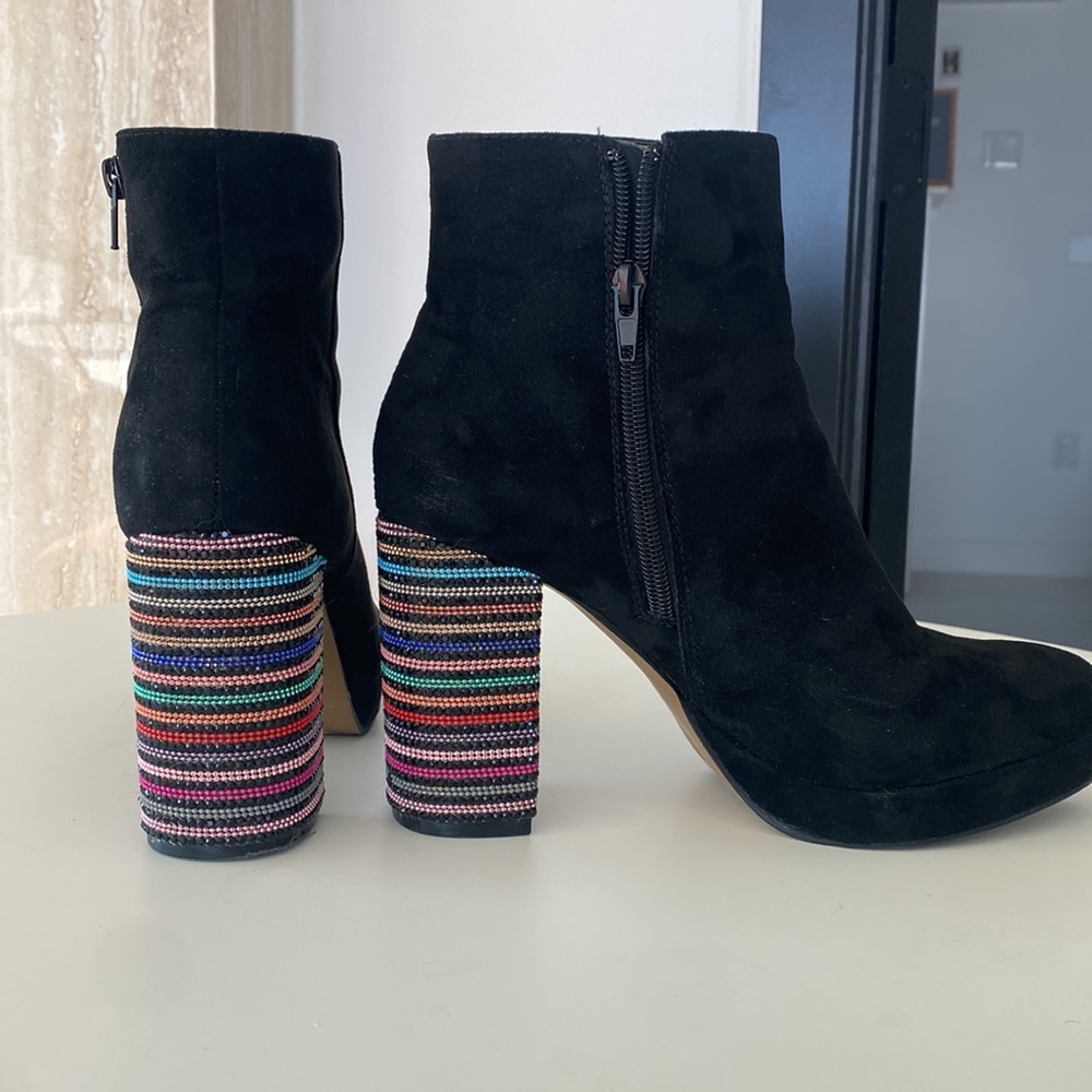 Betsey Johnson platform downie rainbow rhinestone boots